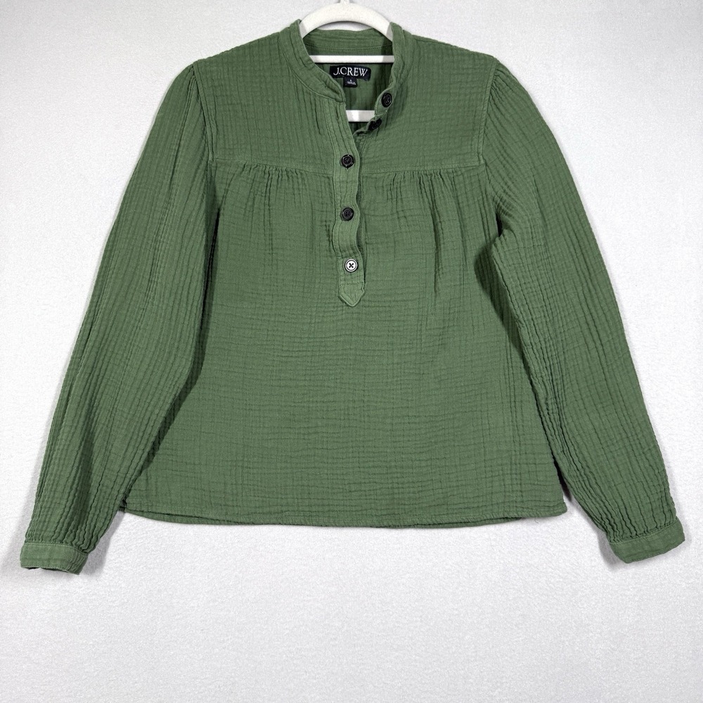 J Crew Top Womens Small Fresco Top In Soft Gauze Green Popover Coastal‎ Beach